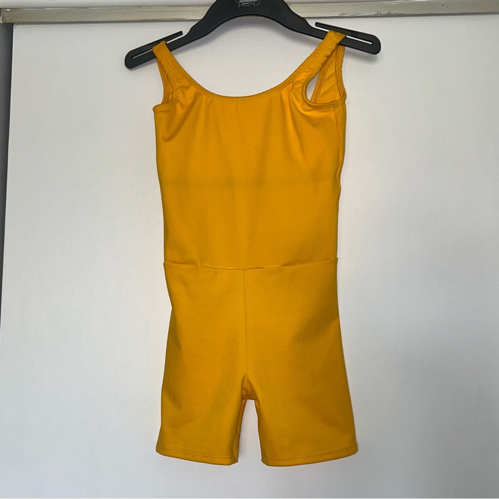 Goldenrod unitard with built in shelf bra